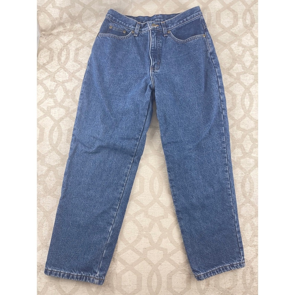 LL Bean Double L Relaxed Fit Flannel Lined Jeans Blue Denim Womens 8 Petite QT45